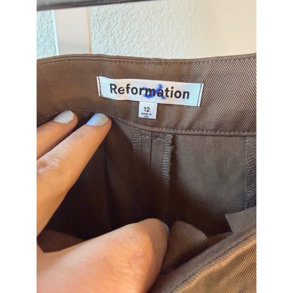 Reformation‎ Brown High Waisted Wide Leg Pleated Pants Women's Size 12 - Picture 3 of 4